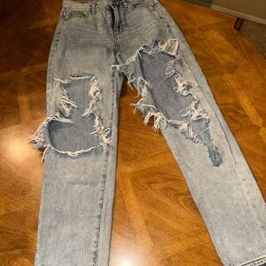 American Eagle Outfitters Ripped Light Blue Boyfriend Jeans